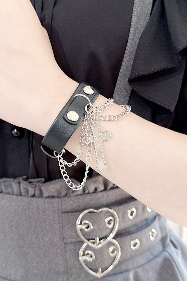 MA*RS】オリジナルクロス付きチェーンブレスレット - ブラック size-F