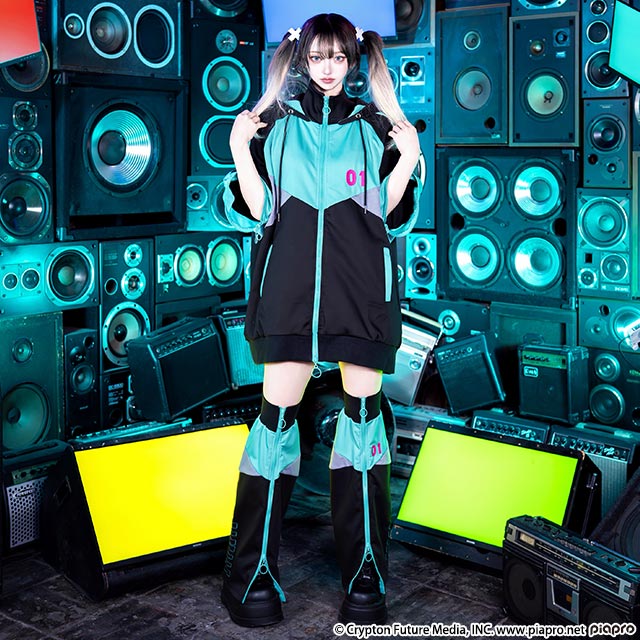 初音ミク 2wayジャージパーカー【BLACK】 / 初音ミク×リッスン