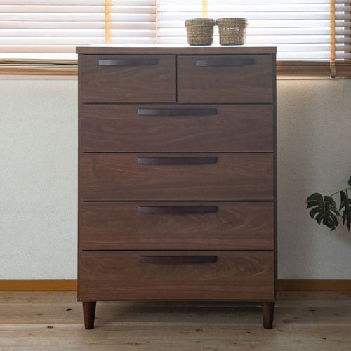 ハイチェスト 5段 幅70×奥行40×高さ99.5cm ブラウン リビングチェスト