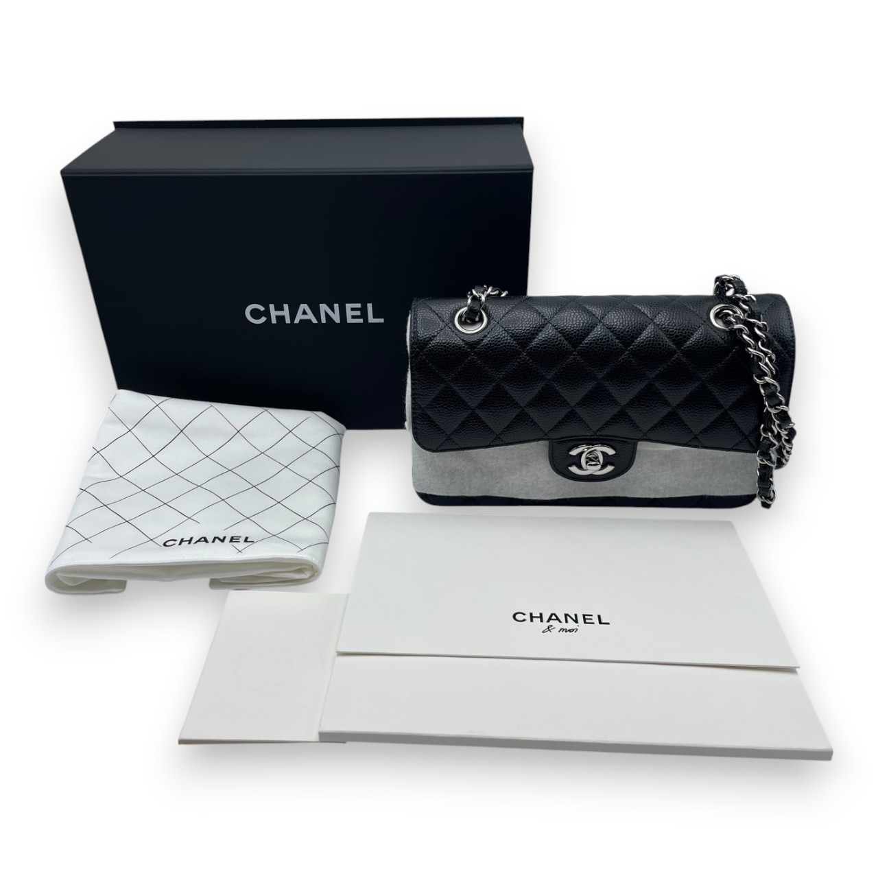 シャネル マトラッセ W23 ブラック キャビアスキン シルバー金具