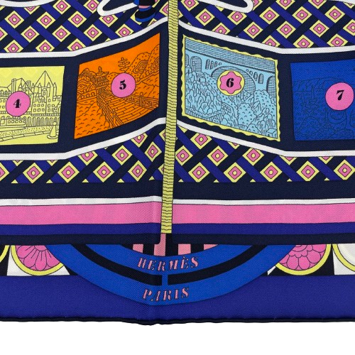 R2227 美品 エルメス カレ90 ボルデュック リボン柄 シルクスカーフ