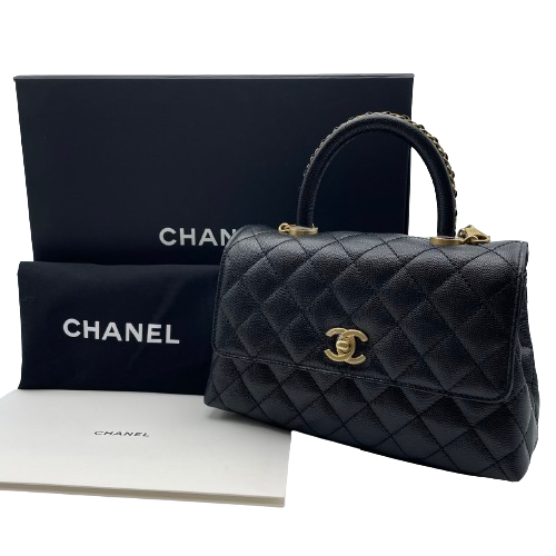 シャネル ココハンドル 24 XS ブラック キャビアスキン チェーン