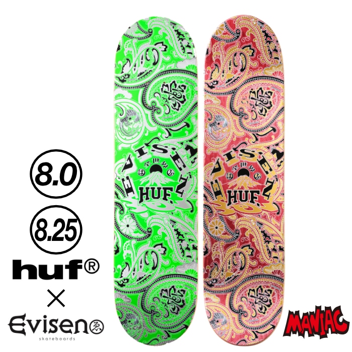 スケボー デッキ スケートボード 8．08．25 HUF x EVISEN PAISLEY