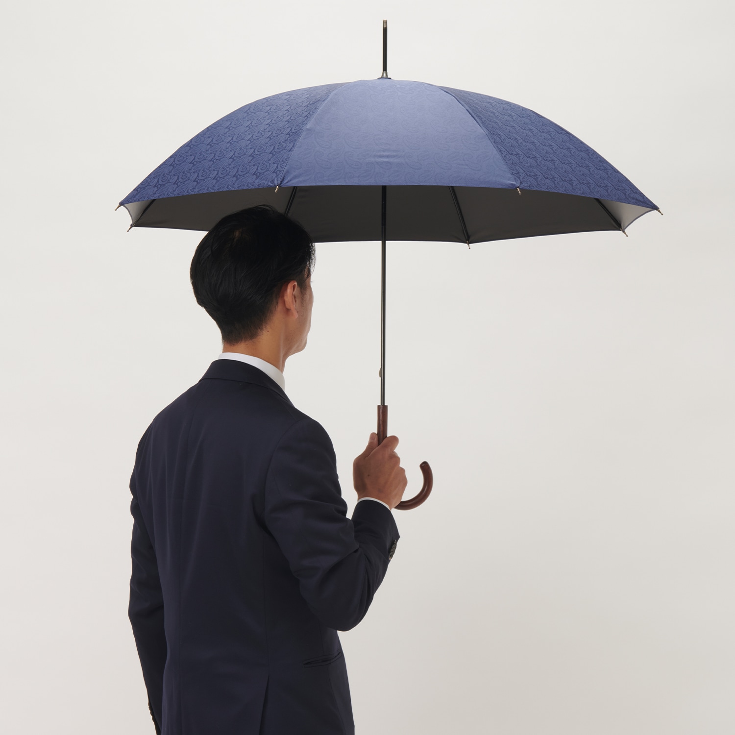 ユニセックス晴雨兼用傘】一級遮光-ペイズリー-長-ネイビー｜トンボ