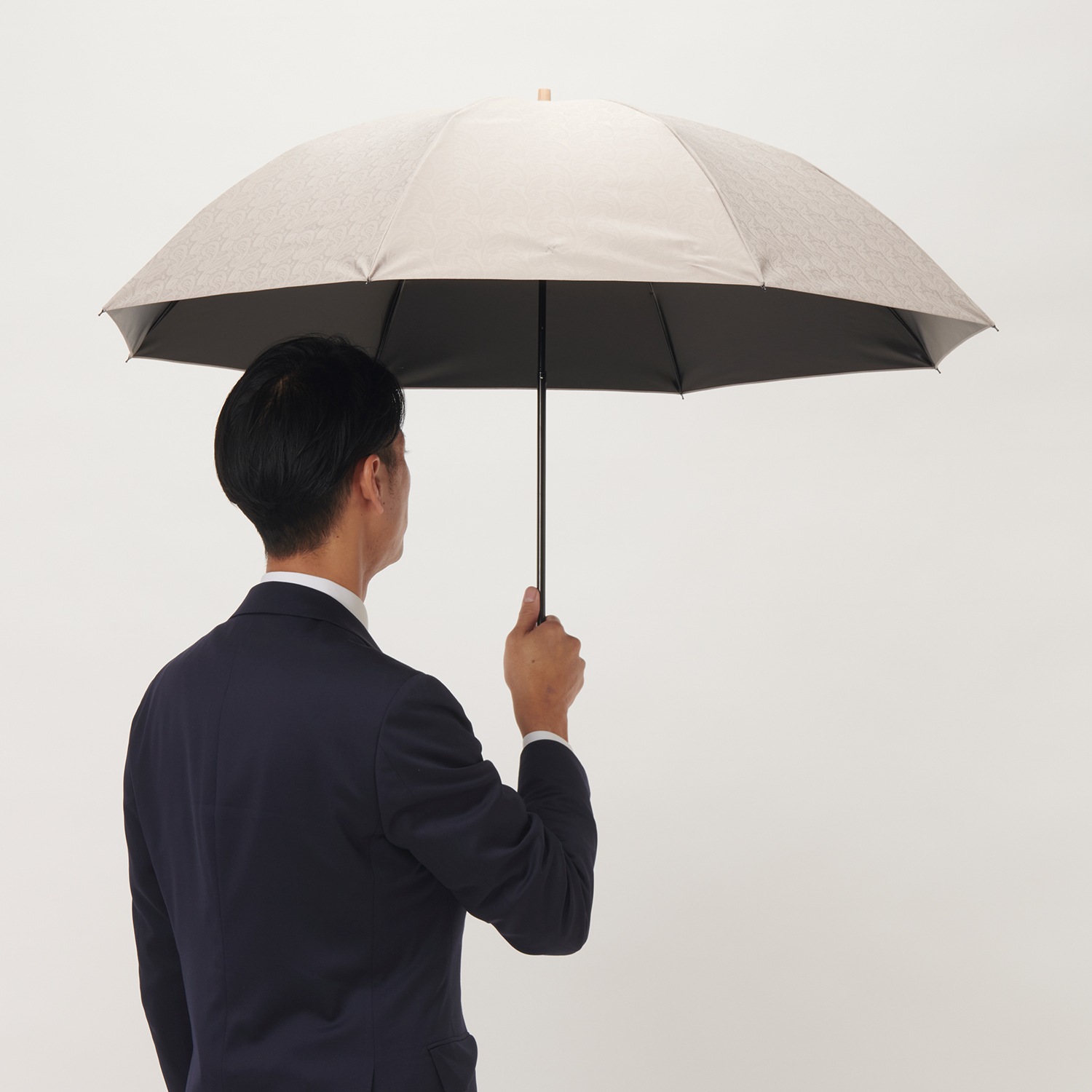 メンズ晴雨兼用傘】一級遮光-ペイズリー-58cm折りたたみ-グレー