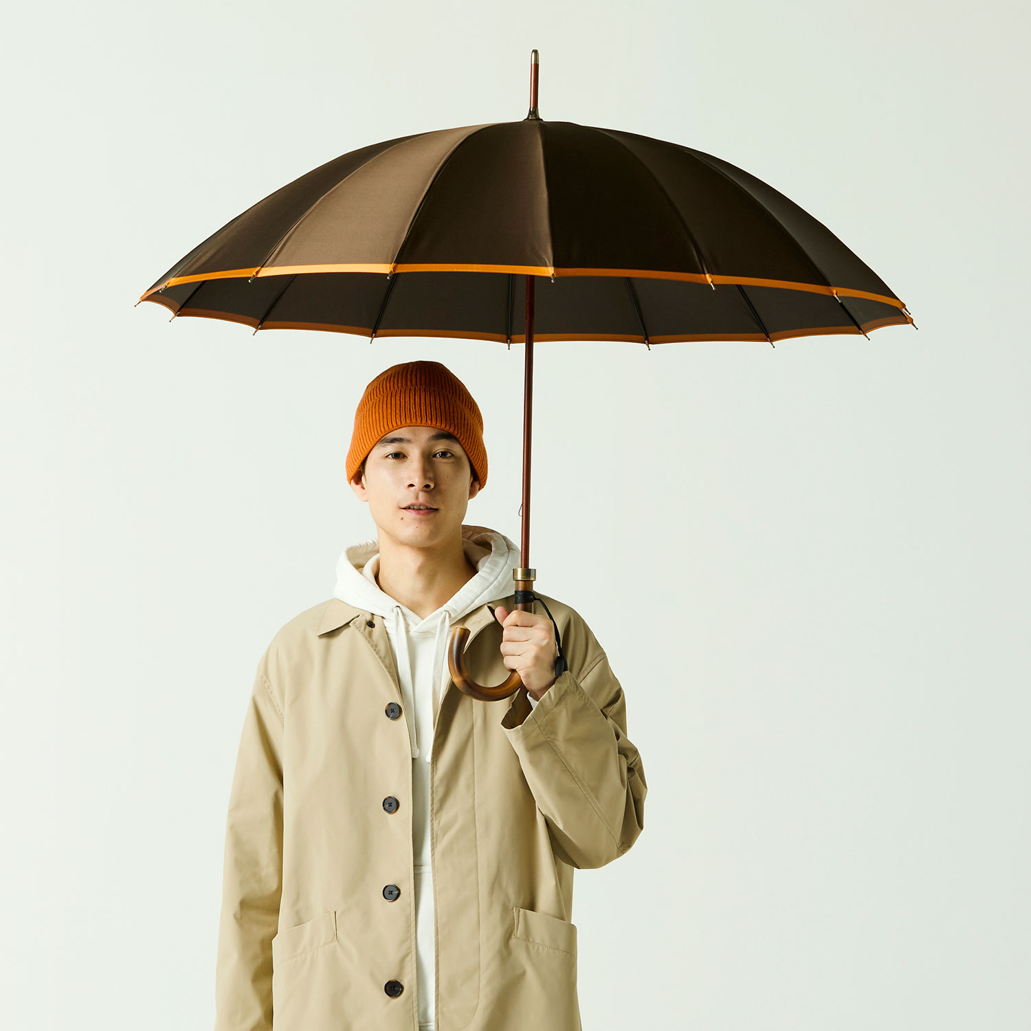 メンズ雨傘】ボーダー-ブラウン×オレンジ｜トンボ洋傘前原光榮商店