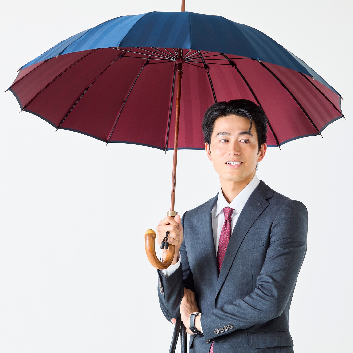 メンズ雨傘】シャドウ-ダークブルー×エンジ｜トンボ洋傘前原光榮商店