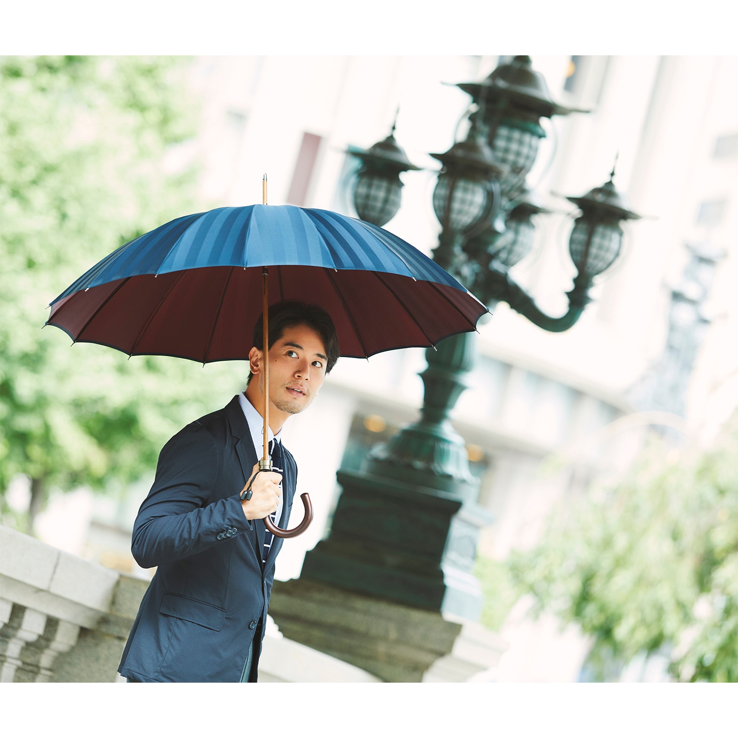 メンズ雨傘】シャドウ-ダークブルー×エンジ｜トンボ洋傘前原光榮商店