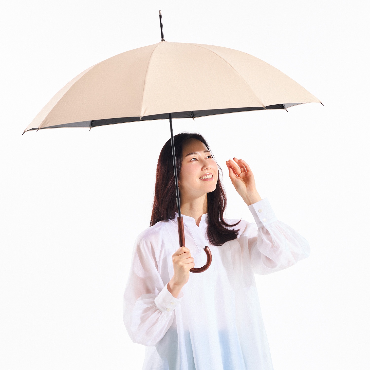 ユニセックス晴雨兼用傘】一級遮光-キューブ-長-ベージュ｜トンボ洋傘