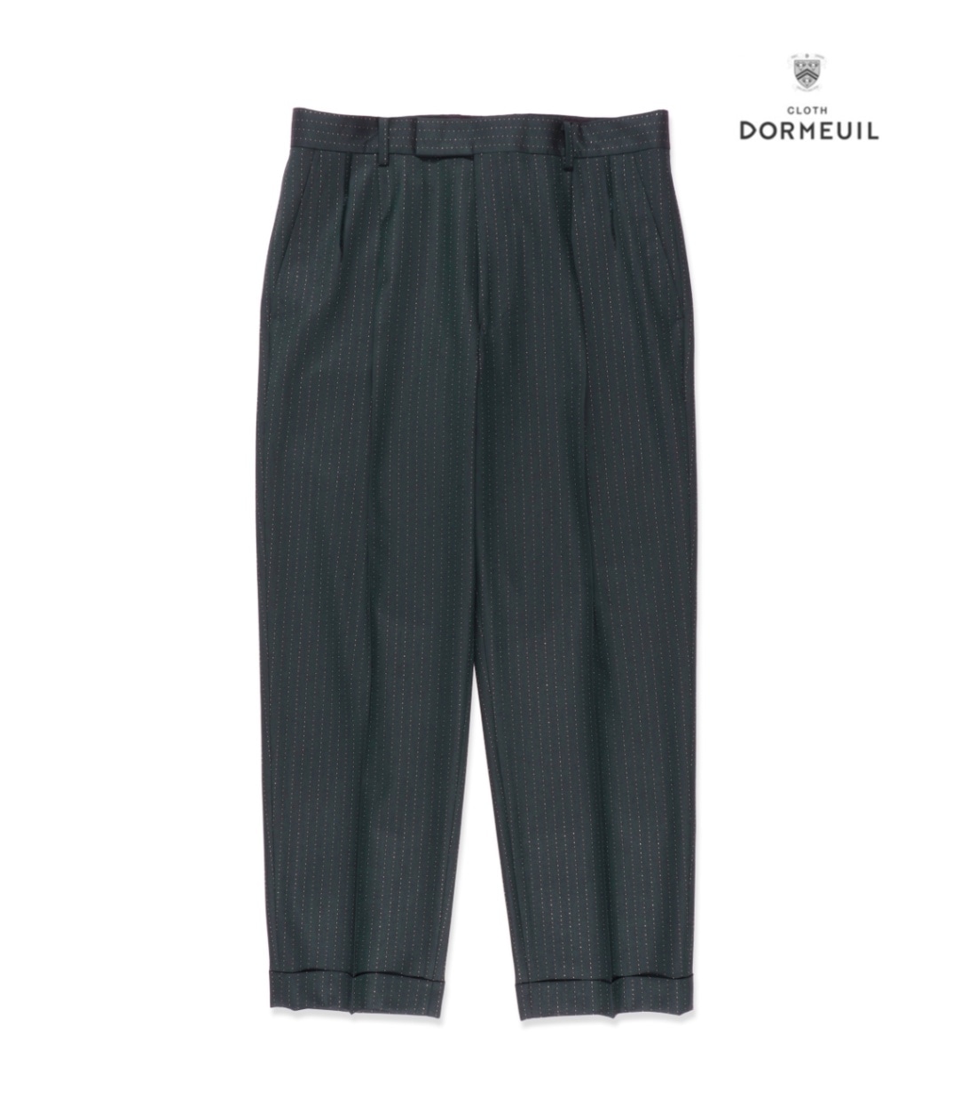DORMEUIL / GLITTER STRIPED DOUBLE PLEATED TROUSERS【GREEN】｜WACKO