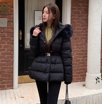 韓国直送 高級感 リアルファー ベルトSET ダウンジャケット｜MIRISE