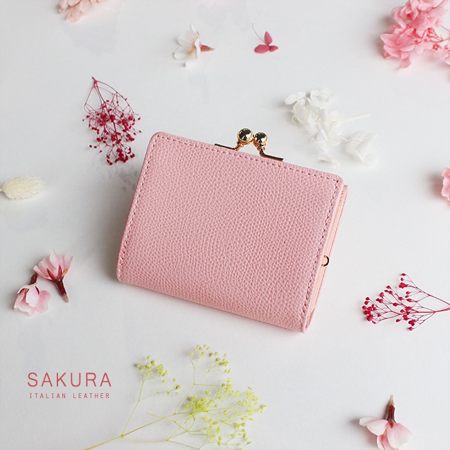NADAYA/ナダヤ】イタリアンレザーがま口財布 桜 [sakura-003]