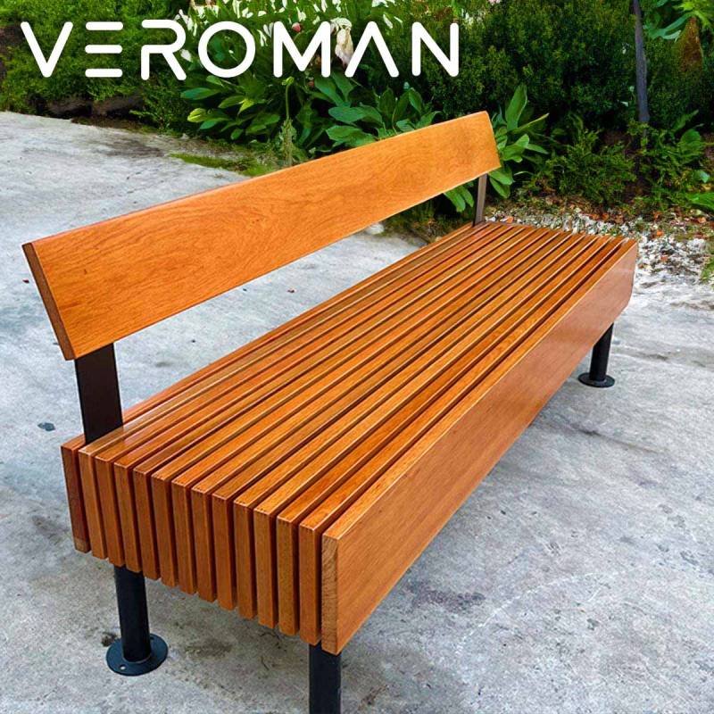 VeroMan 木製 スラット ベンチ 背もたれ付き ロングチェア ダイニング