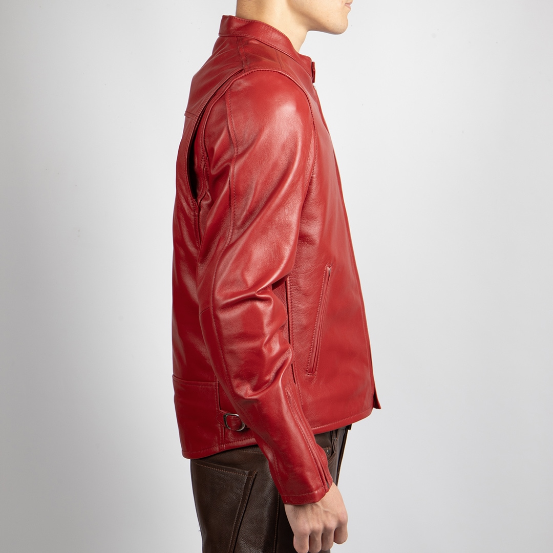 バイク 金襴レザージャケット[21SJ-14K_鉄流水雪輪RED] ウェア,メンズ