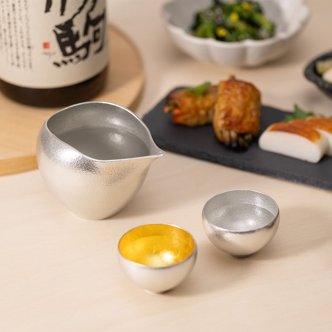 片口 - まどか・ぐい呑 - まどか 錫・金箔セット｜錫製雑貨・酒器の
