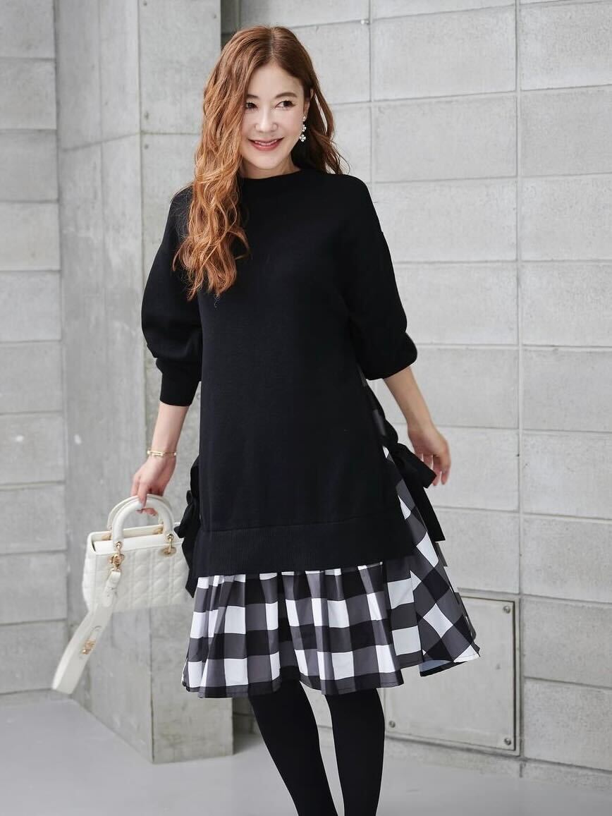ニットドッキングワンピース/ブラックチェック | DRESS | OBLI