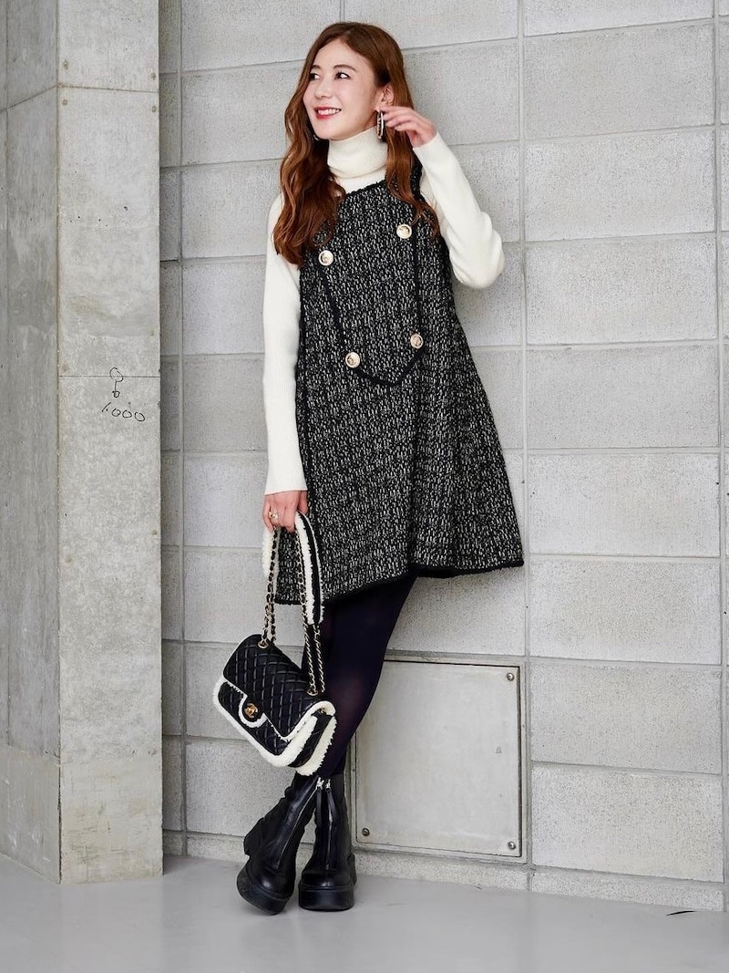 ツイードジャンパーワンピース/ブラック | DRESS | OBLI