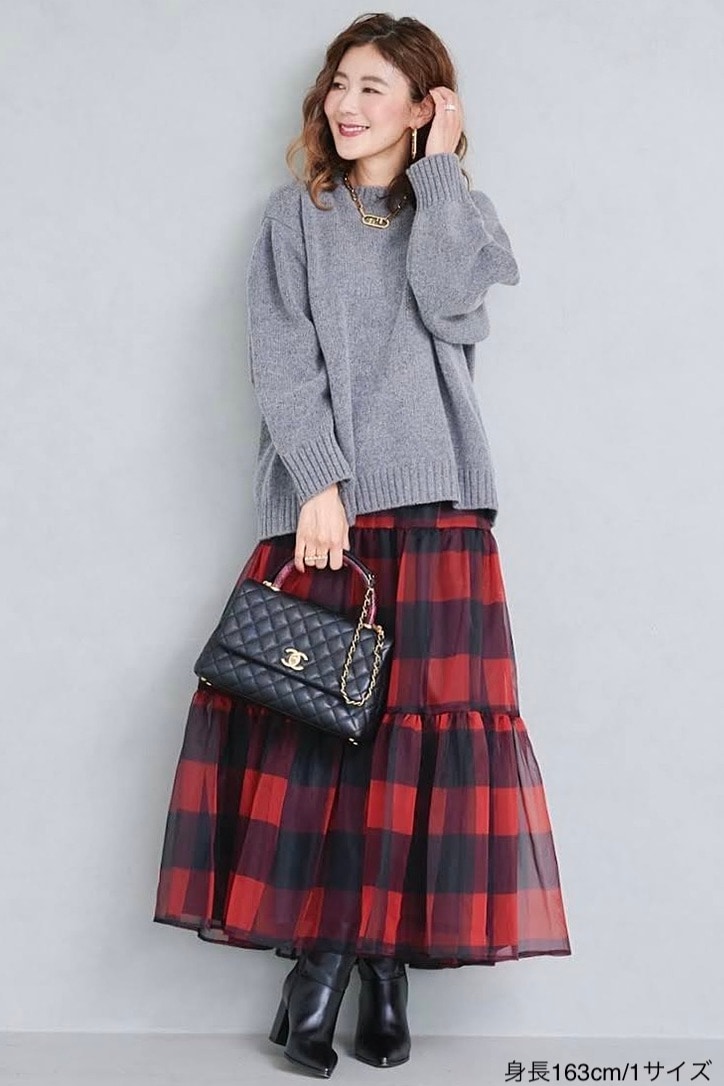 ブロックチェックオーガンジースカート | BOTTOMS | OBLI