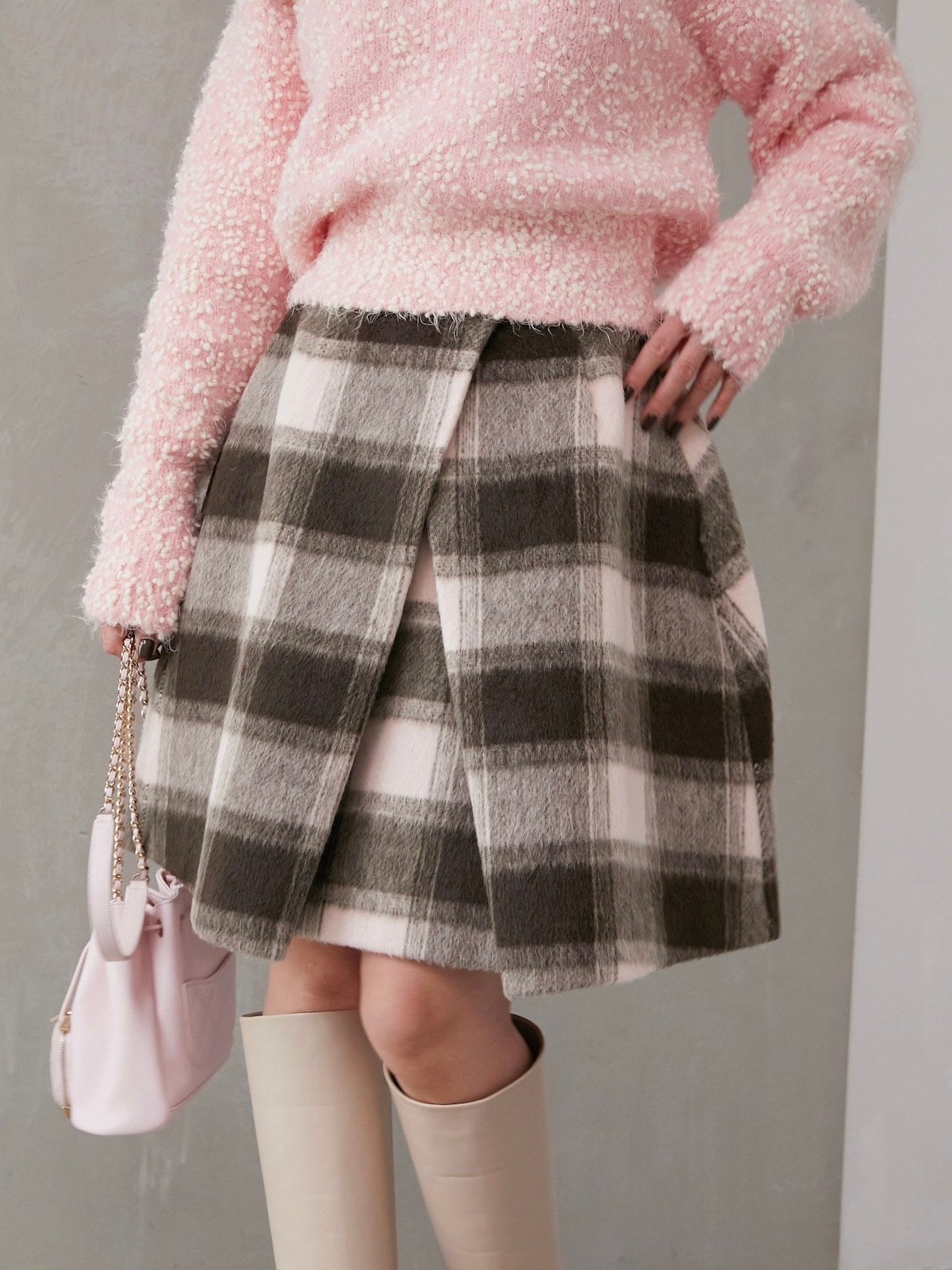 シャギーブロックチェックスカート/ピンク | ALL ITEM | OBLI