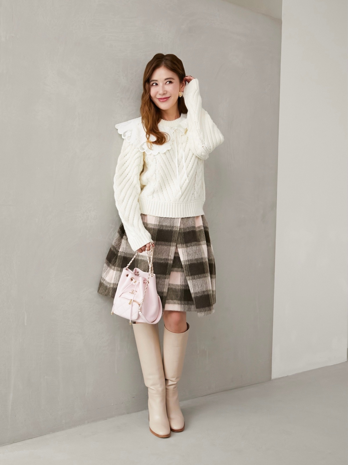 シャギーブロックチェックスカート/ピンク | ALL ITEM | OBLI