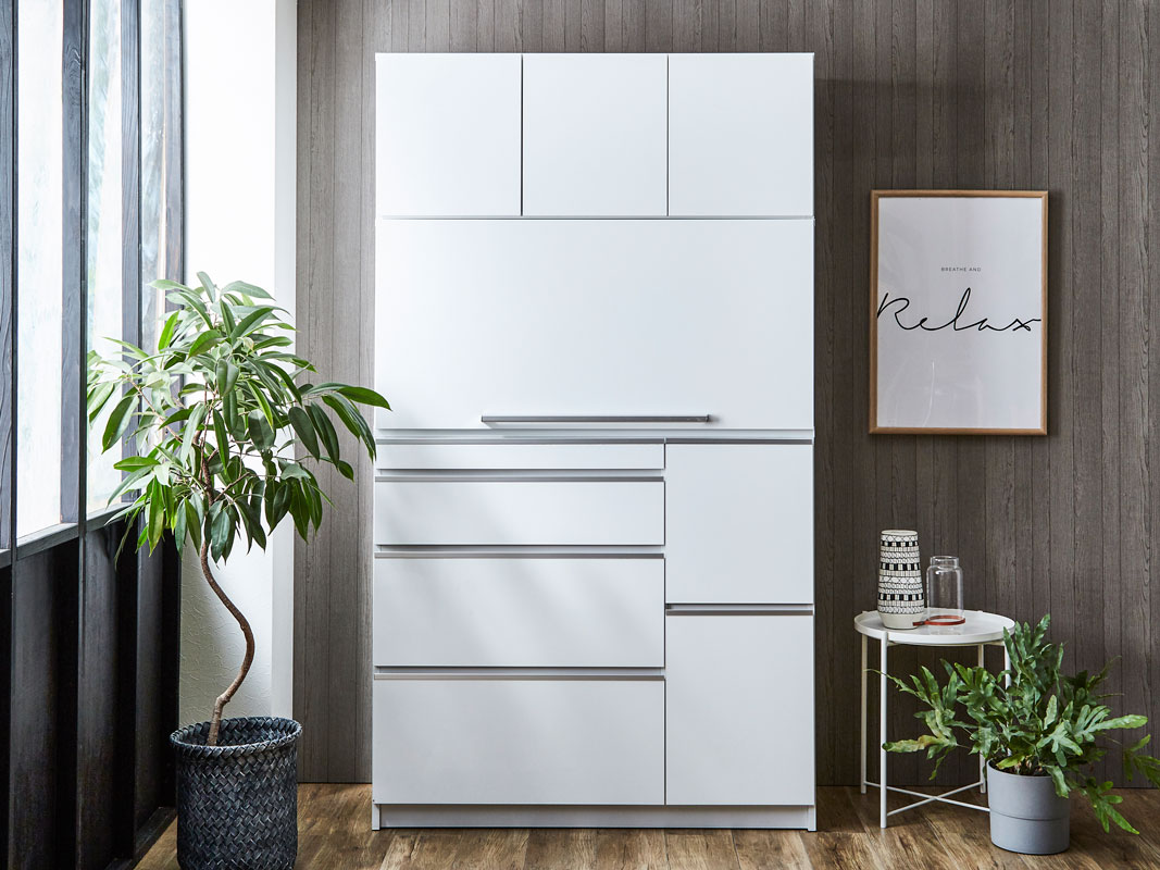 食器棚 レンジ台 ナポリスライドアップ扉タイプ 幅120 鏡面ホワイト