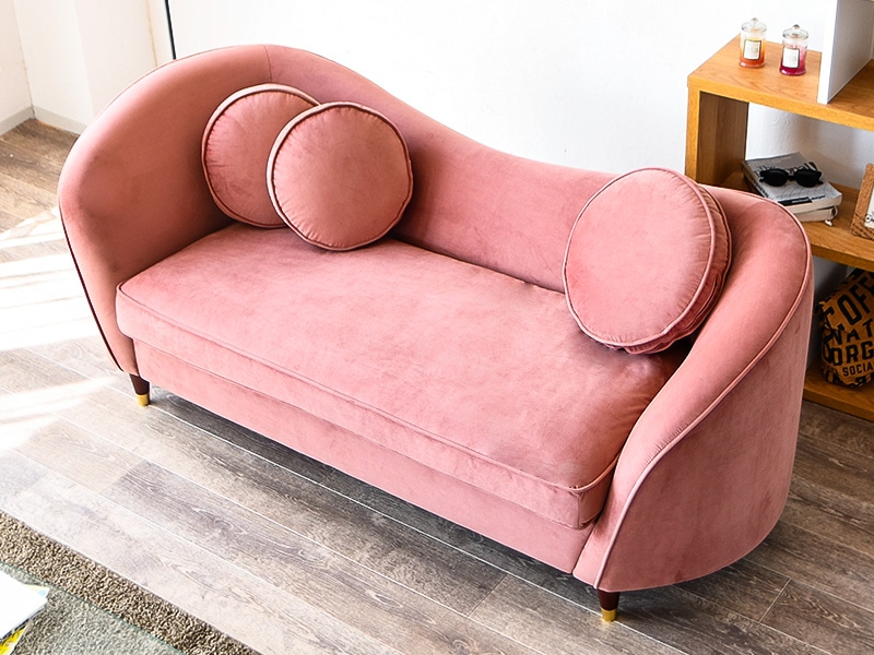 ソファ 2.5人掛け 可愛い ベージュ ローズ コンパクト クッション付