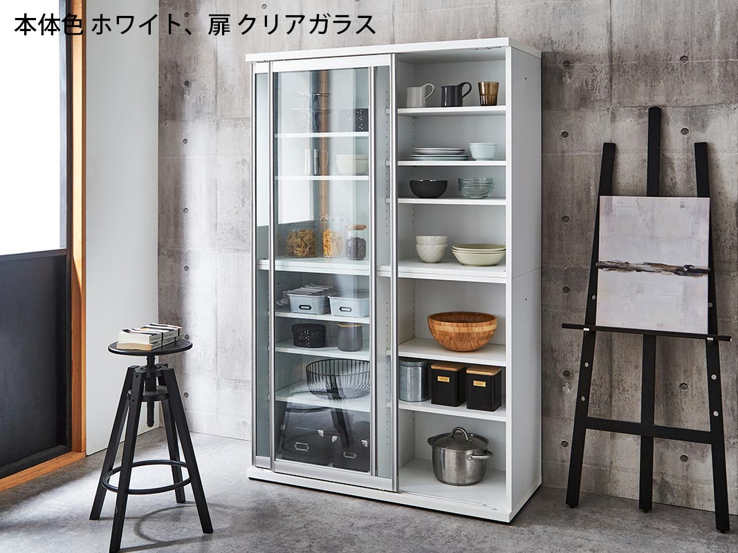 選べる本体6色×扉3種 引き戸 食器棚 ダイニングボード ポエム 幅