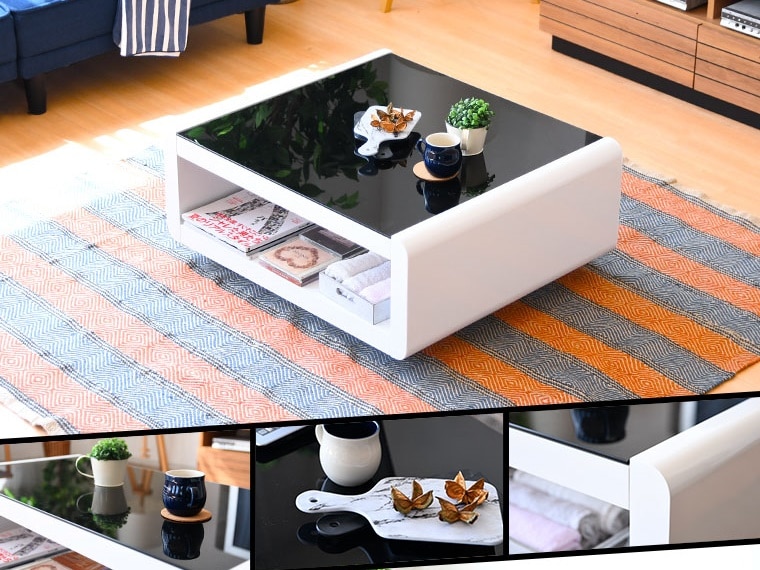 ガラス天板 エナメル塗装 ローテーブル センターテーブル リビング