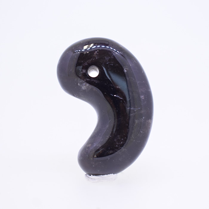 54.山梨 黒平 黒水晶 勾玉 約36mm 山梨県産 黒平水晶 日本銘石