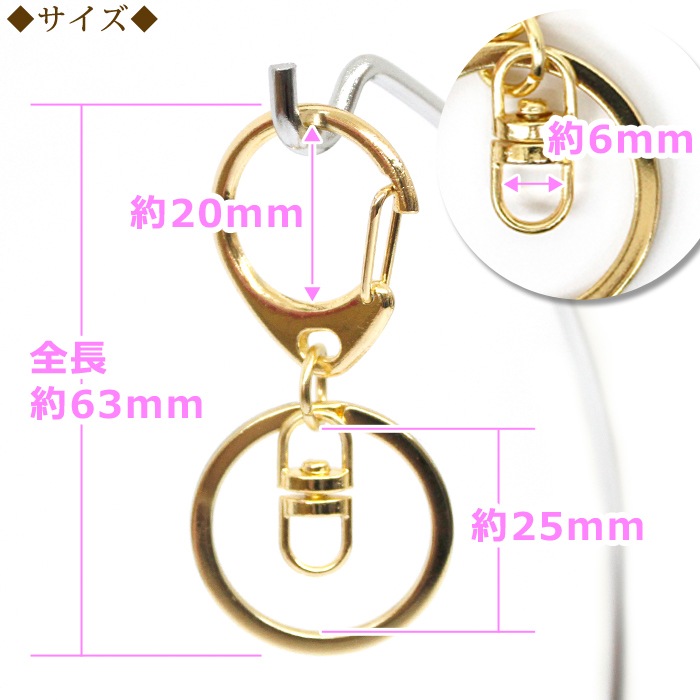 キーホルダーパーツ【01】【1個売り】全長約63mm ナスカン 二重カン