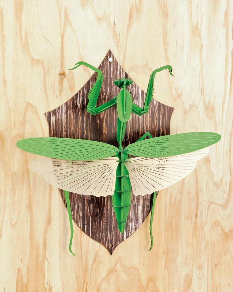 □＜昆虫標本＞カマキリ(グリーン) 3D立体ペーパーパズル 壁掛けタイプ