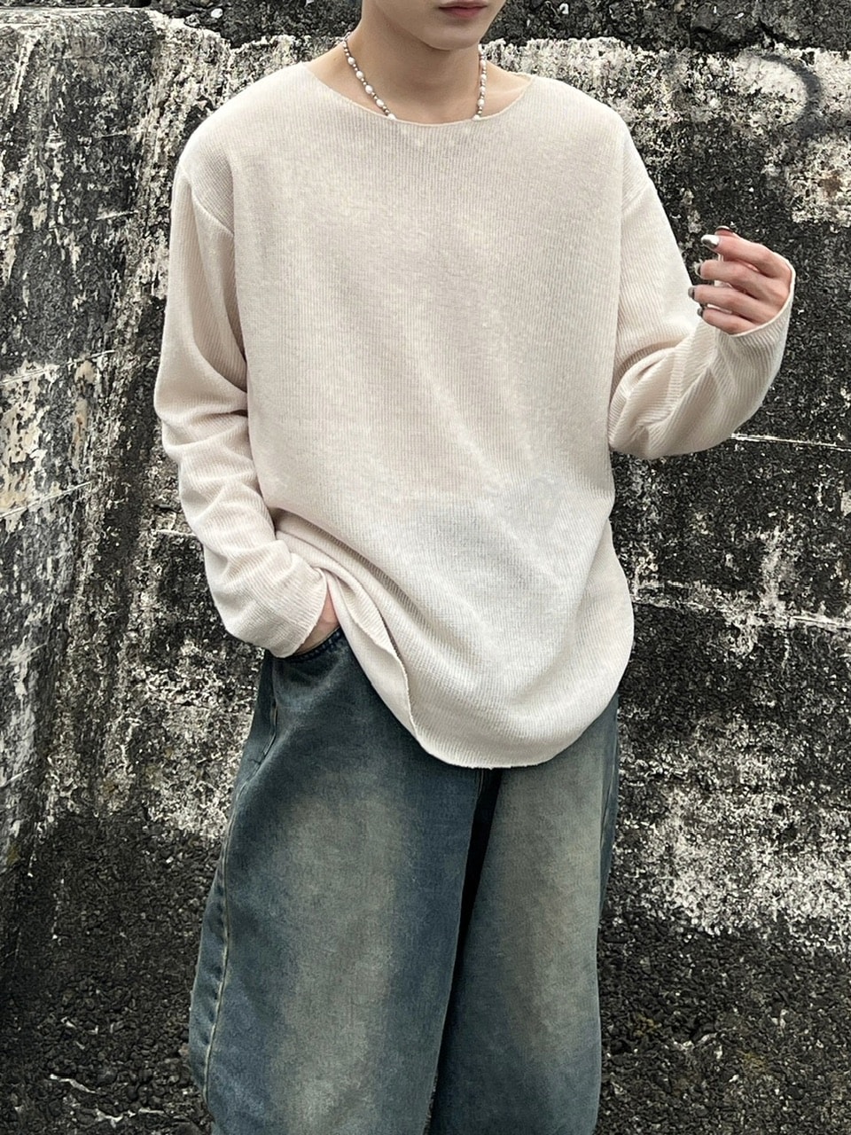 受注制【Chikashitsu +】see-through long sleeve knit (2color