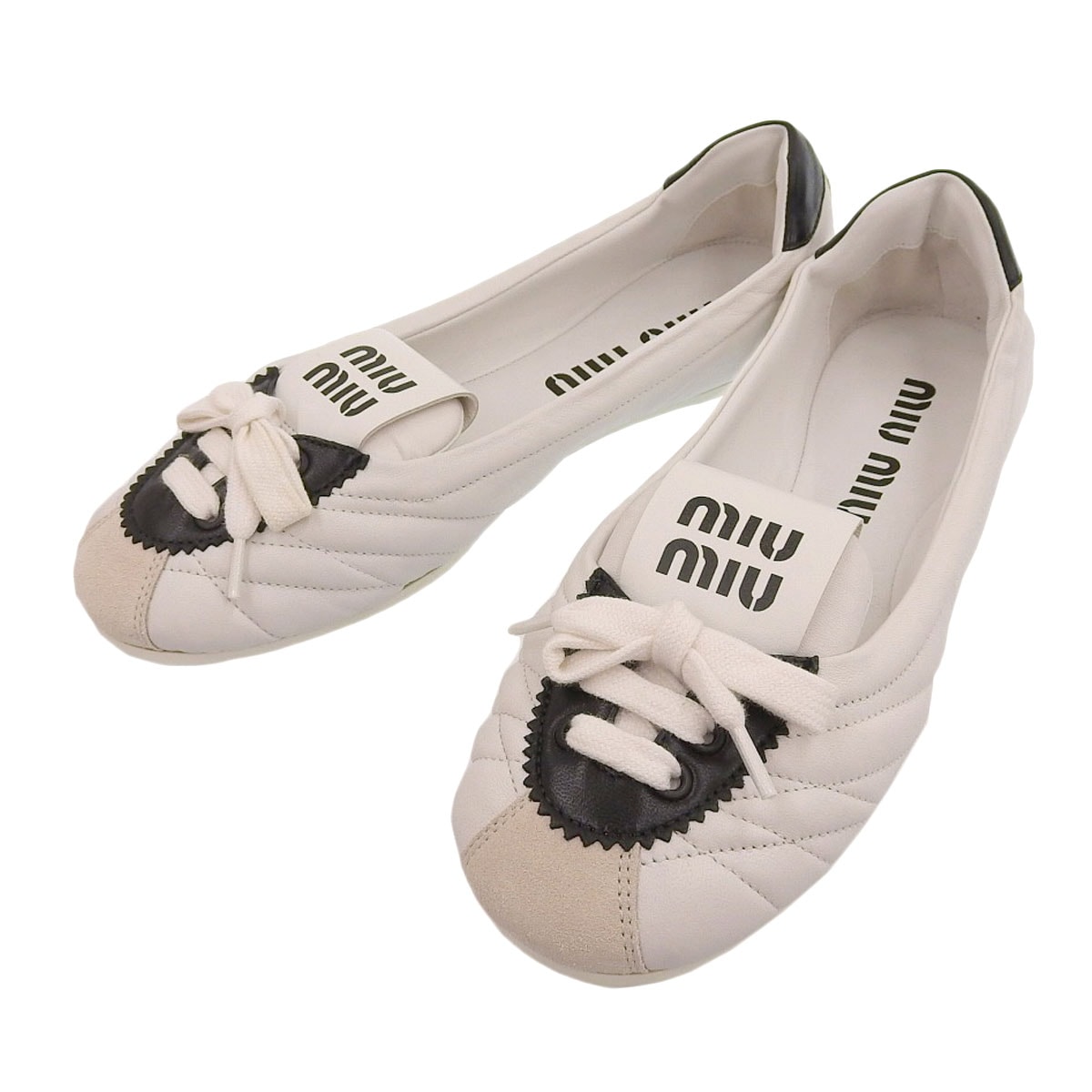 ミュウミュウ MIUMIU バレリーナシューズ 靴 ラムスキン ホワイト 39