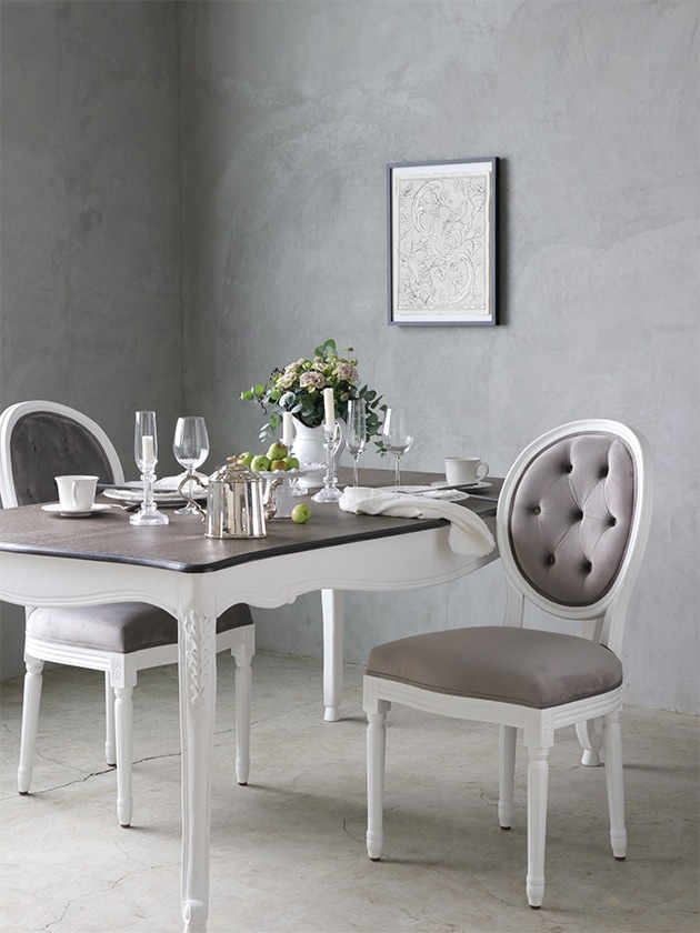 SGDダイニングチェアオーバルバックホワイト&ライトグレーベルベットMW