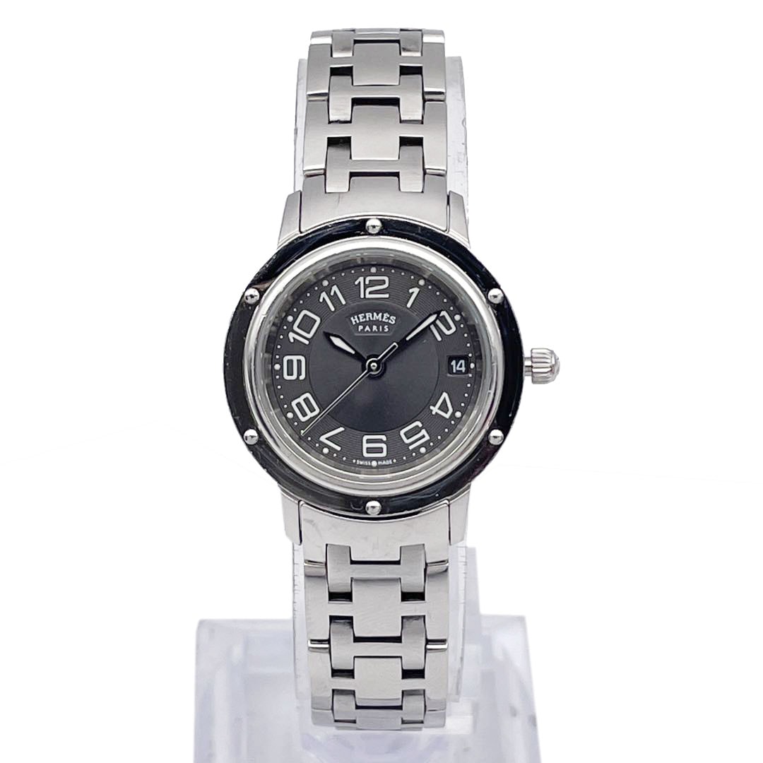 HERMES エルメス レディース腕時計 クリッパー QZ デイト SS シルバー
