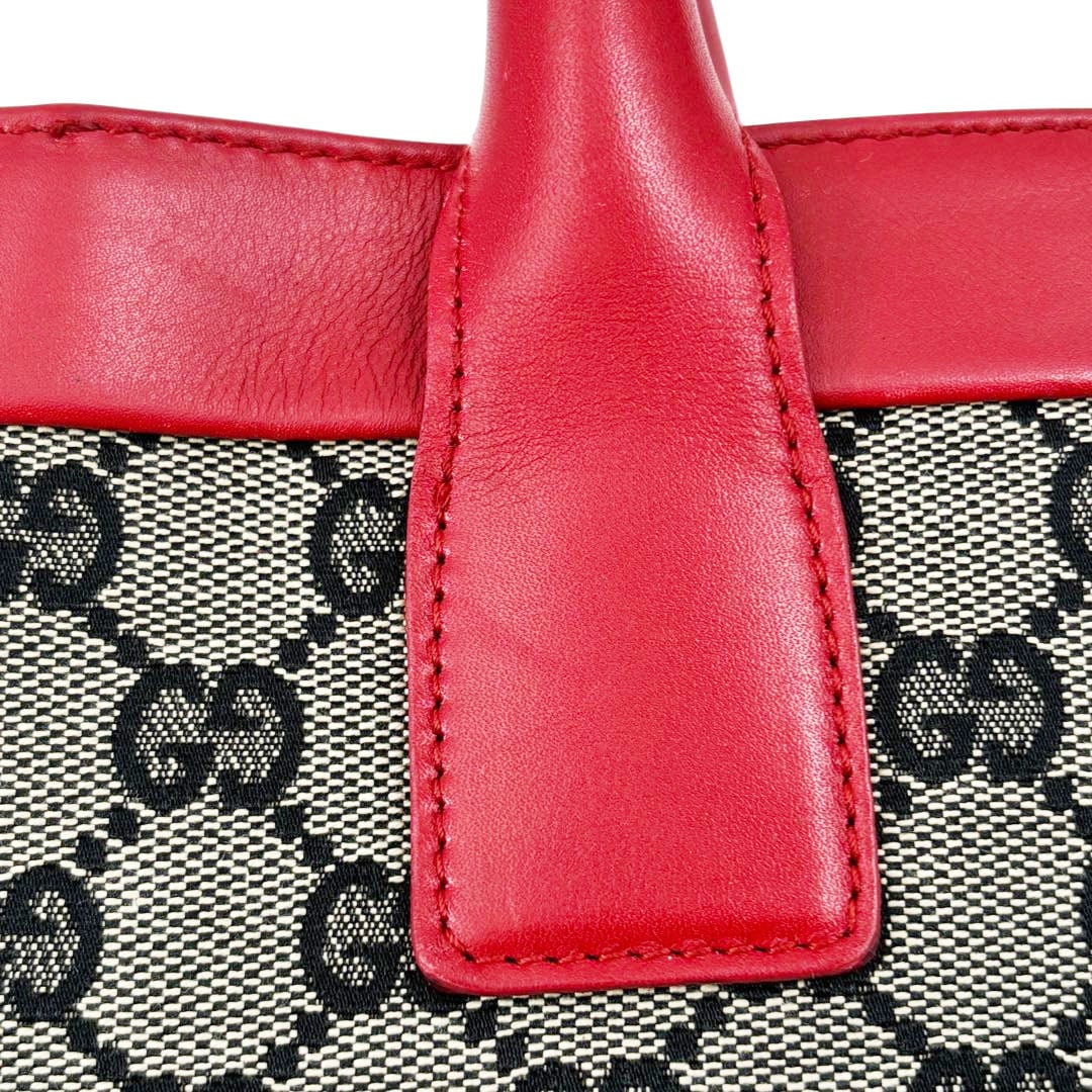 GUCCI グッチ トートバッグ GGキャンバス レザー レッド グレー系 002