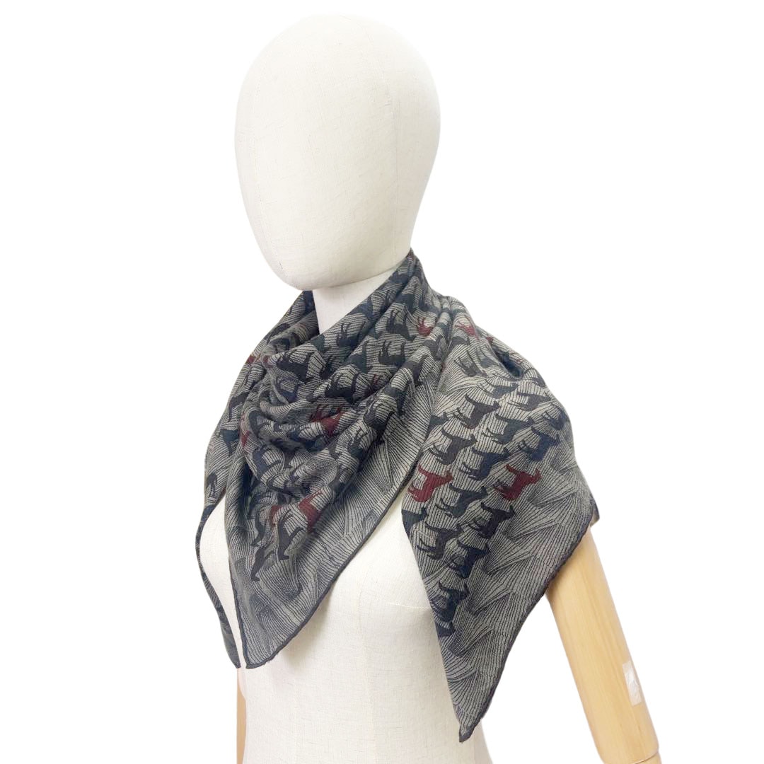 HERMES エルメス ショール ストール カレ100 ホース 馬柄 グレー系