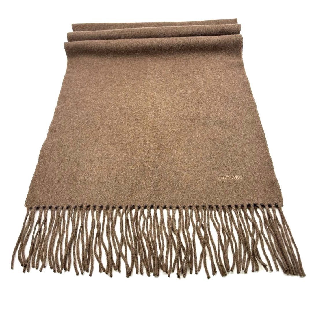 HERMES エルメス マフラー レクトヴェルソ ロゴ刺繍 カシミヤ100