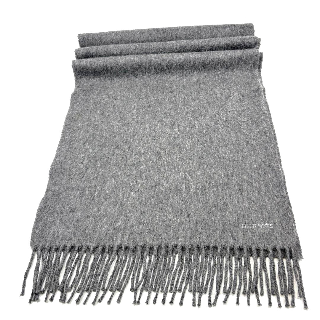 HERMES エルメス マフラー レクトヴェルソ ロゴ刺繍 カシミヤ100