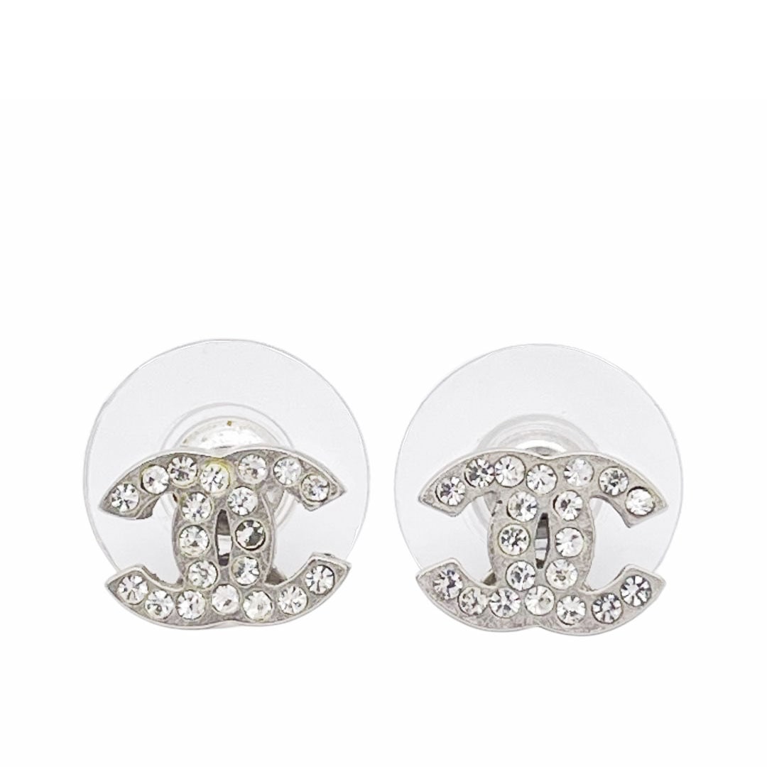 CHANEL シャネル ミニピアス ココマーク ラインストーン シルバー 09V