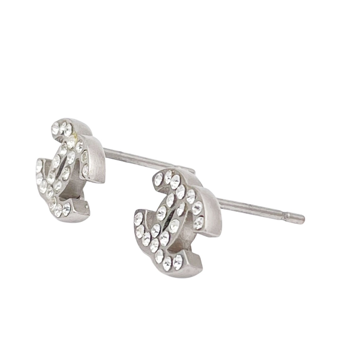 CHANEL シャネル ミニピアス ココマーク ラインストーン シルバー 09V