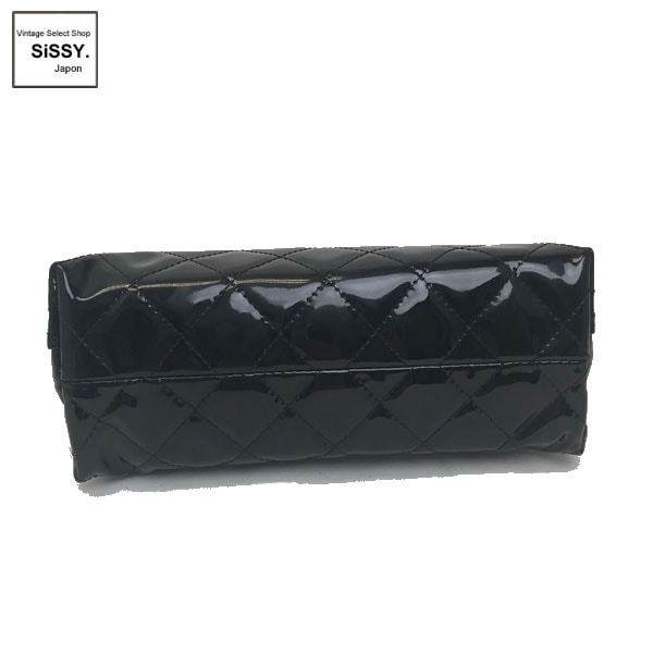 □シャネル□ 化粧ポーチ エナメル マトラッセ ブラック シルバー金具