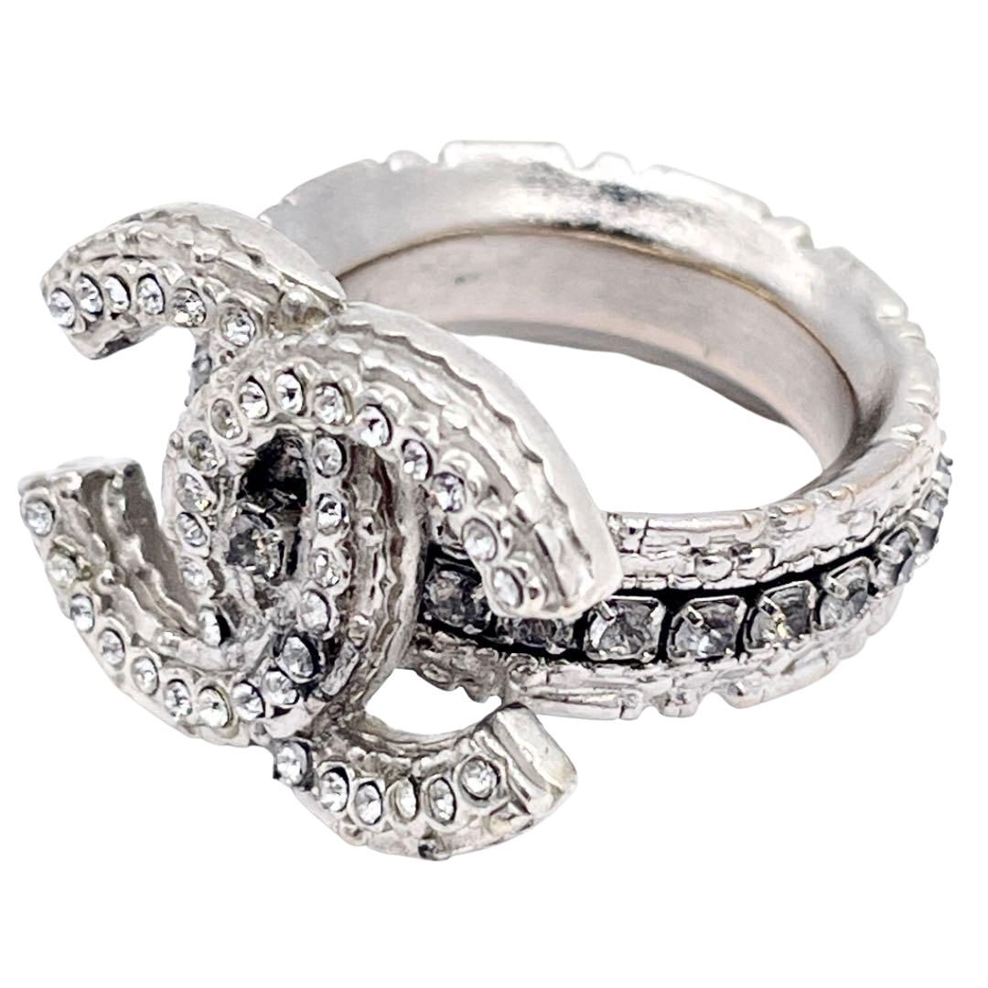 CHANEL シャネル リング 指輪 ココマーク ラインストーン シルバー