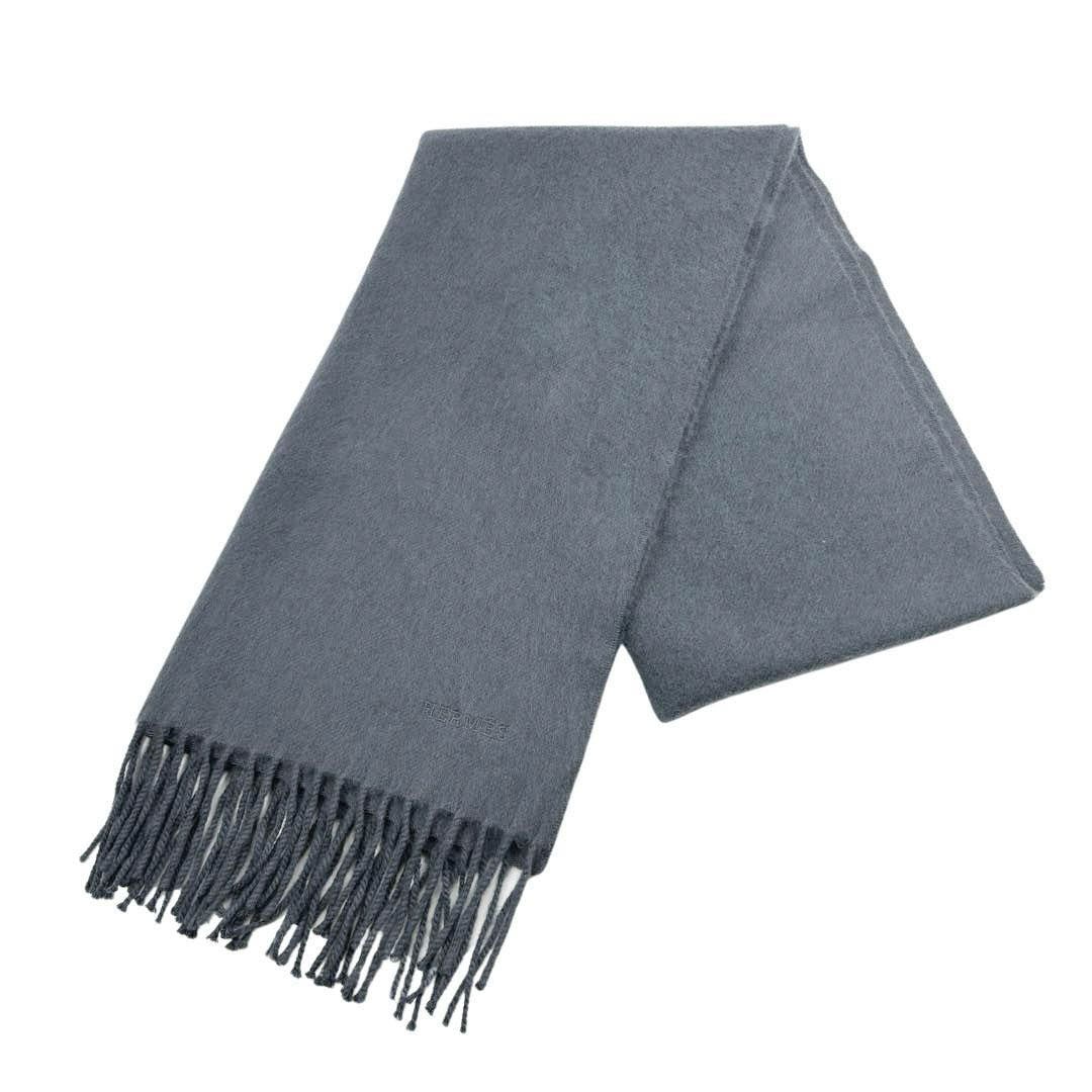 HERMES エルメス マフラー レクトヴェルソ ロゴ刺繍 カシミヤ100