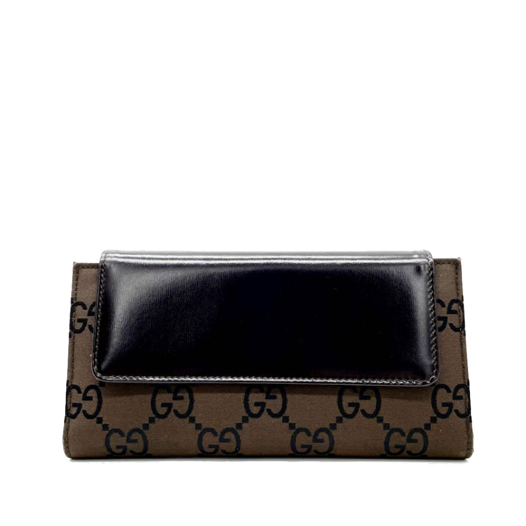GUCCI グッチ 二つ折り長財布 GGナイロン レザー ブラウン 035・2149