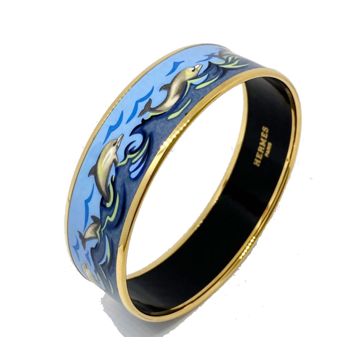HERMES エルメス エマイユMM バングル ブレスレット 七宝 イルカ柄