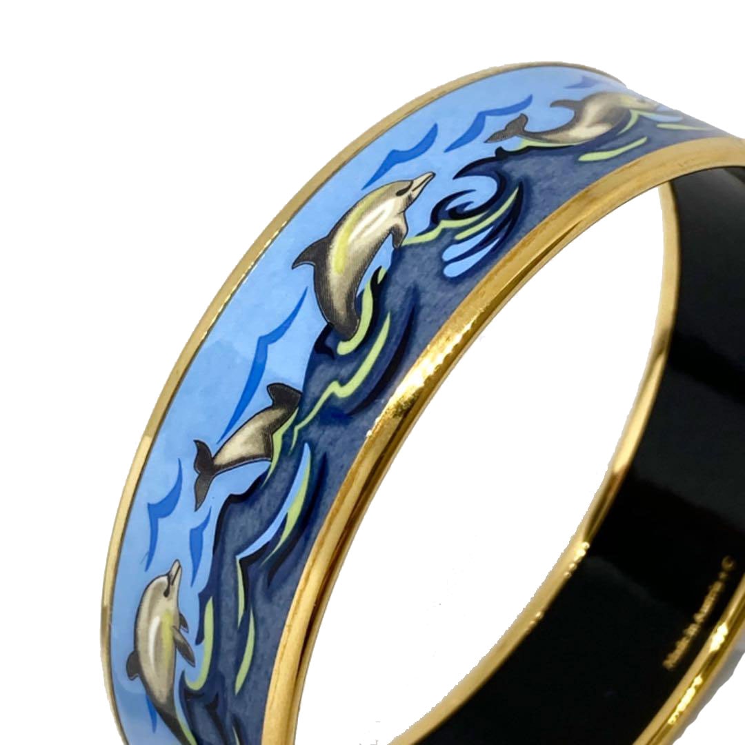 HERMES エルメス エマイユMM バングル ブレスレット 七宝 イルカ柄