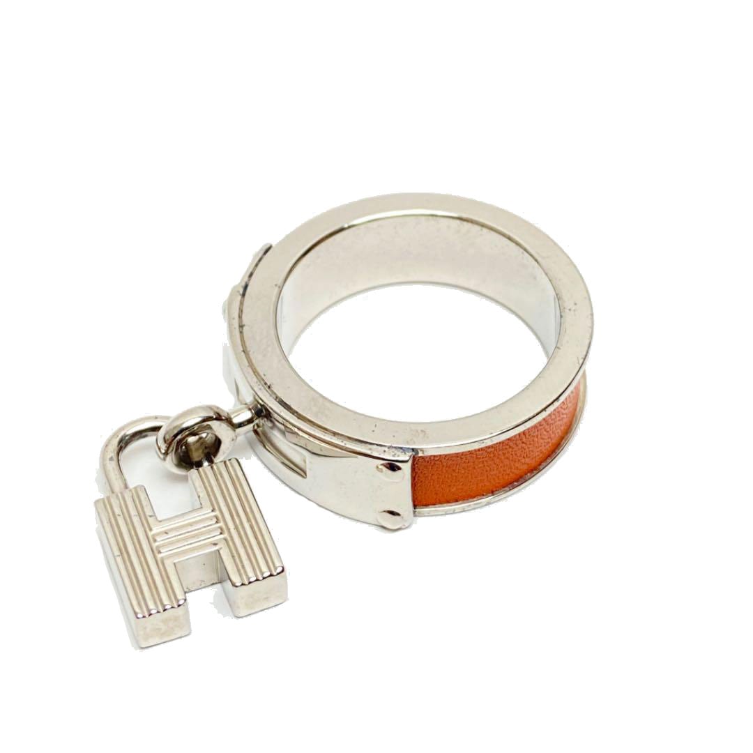 HERMES エルメス ケリー スカーフリング H金具 シルバー オレンジ