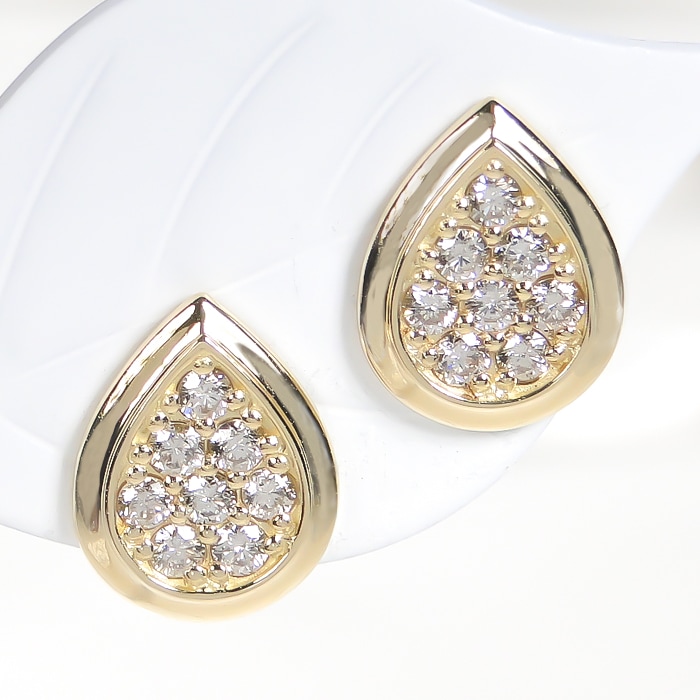 Pt900/K18YG【0.32ct】ティアドロップ パヴェ ダイヤモンド ピアス