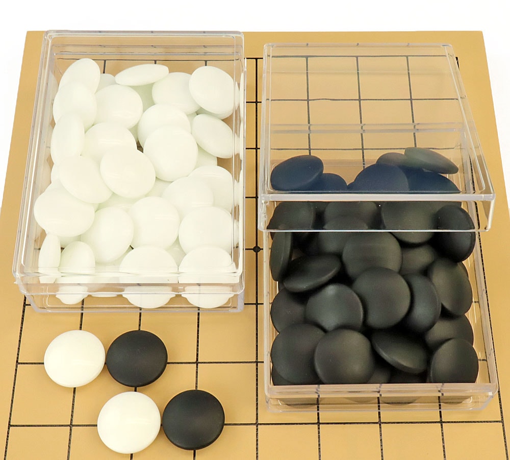 囲碁セット 木製9路盤セット（ガラス碁石桜・プラ透明箱）囲碁入門用や
